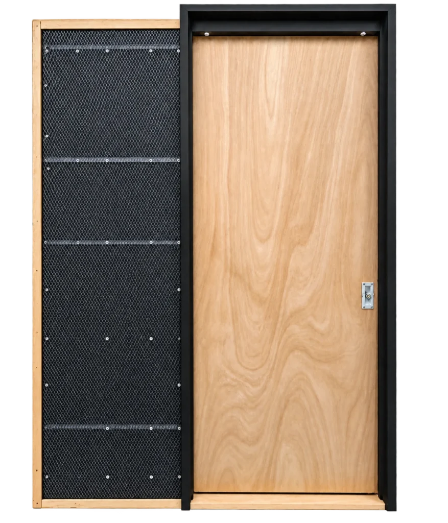 Puerta de Embutir / cedro marco aluminio negro